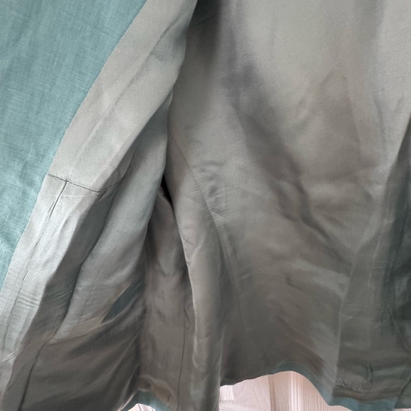 Style & Co tiffany blue green linen Blazer Classic Open Front - Picture 4 of 4